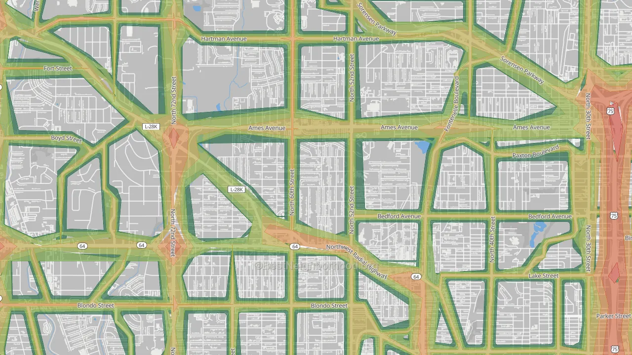 68104, NE Map of Noise Levels in 68104