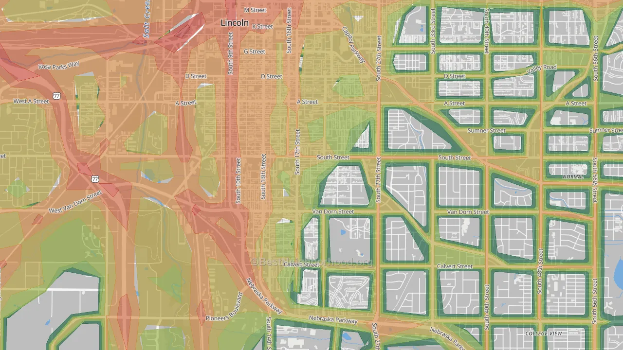 68502, NE Map of Noise Levels in 68502