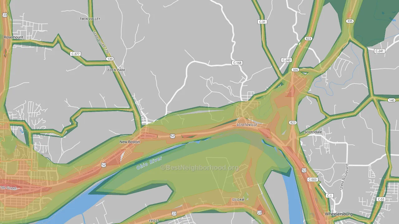 6th Ward, Portsmouth, OH Map of Noise Levels in 6th Ward