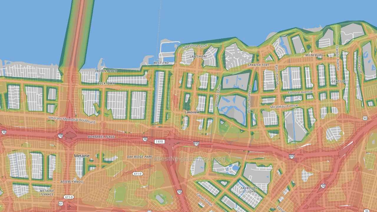 70124, LA Map of Noise Levels in 70124