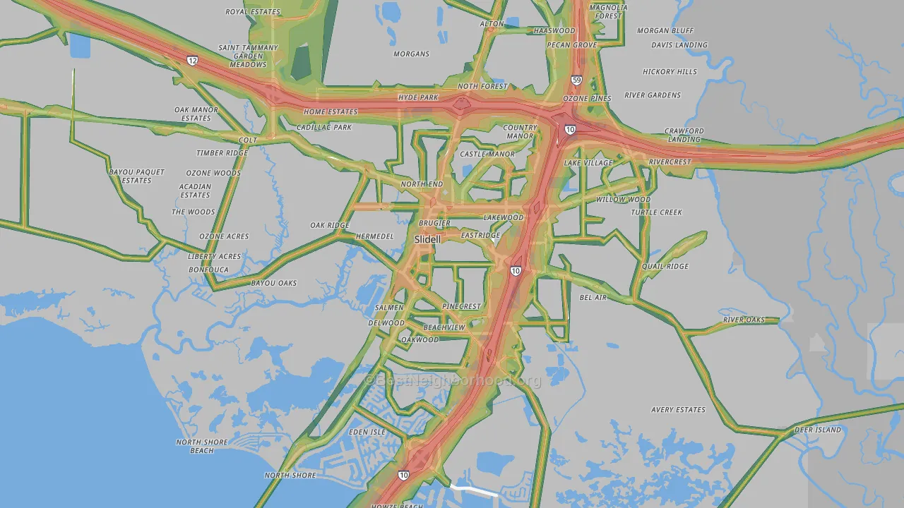70458, LA Map of Noise Levels in 70458