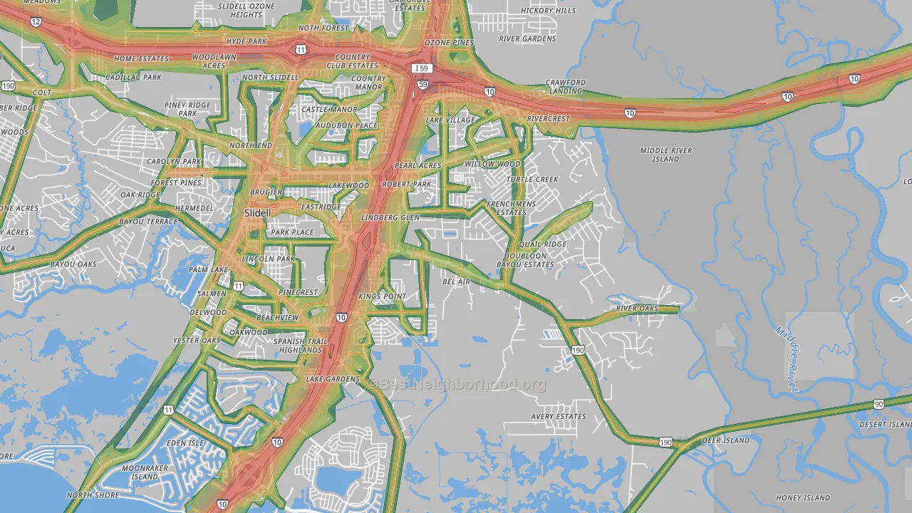 70461, LA Map of Noise Levels in 70461