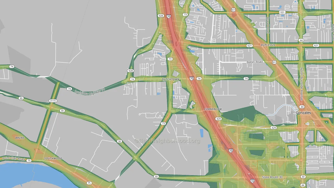 70734, LA Map of Noise Levels in 70734