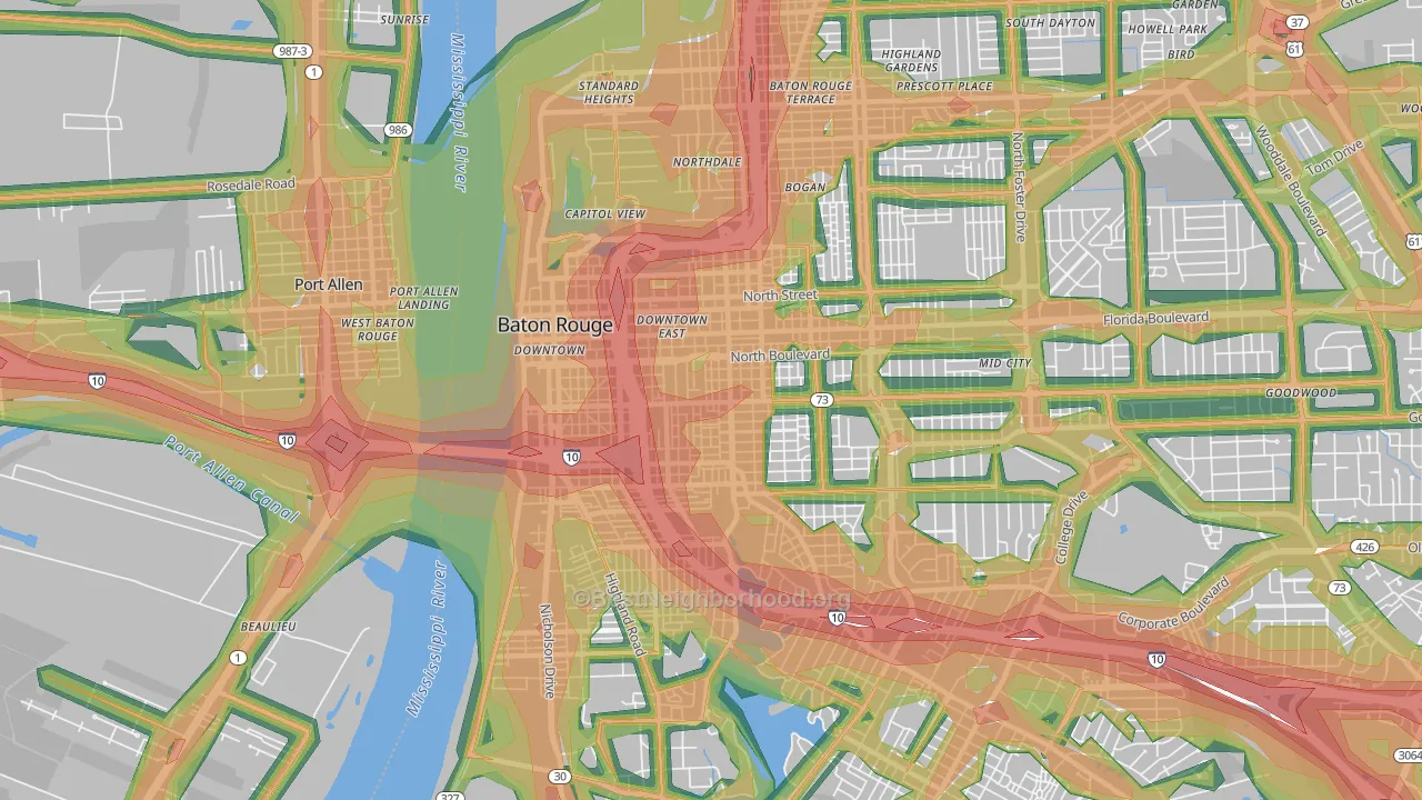 70802, LA Map of Noise Levels in 70802