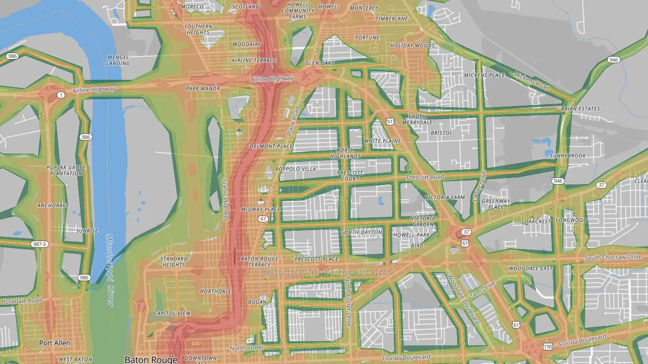70805, LA Map of Noise Levels in 70805