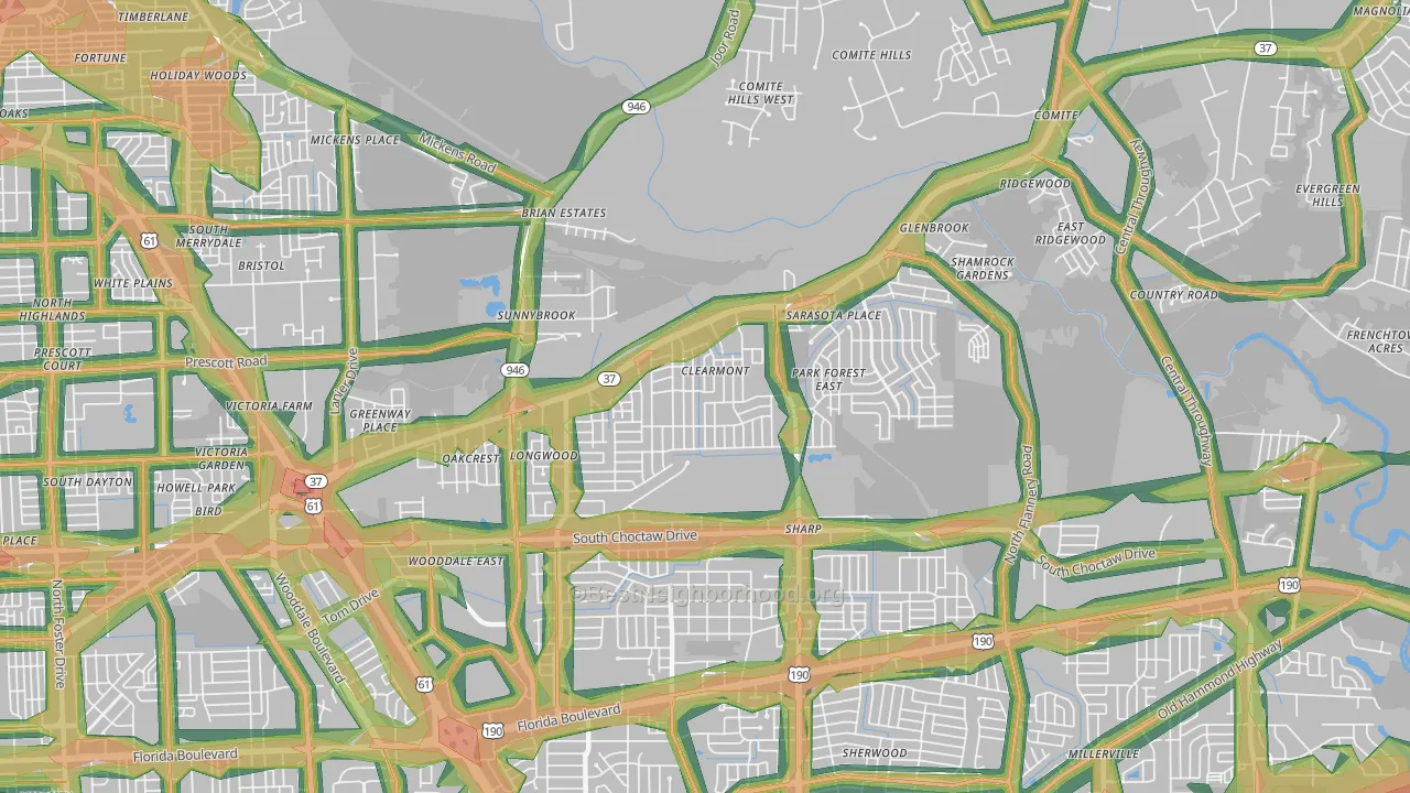 70814, LA Map of Noise Levels in 70814