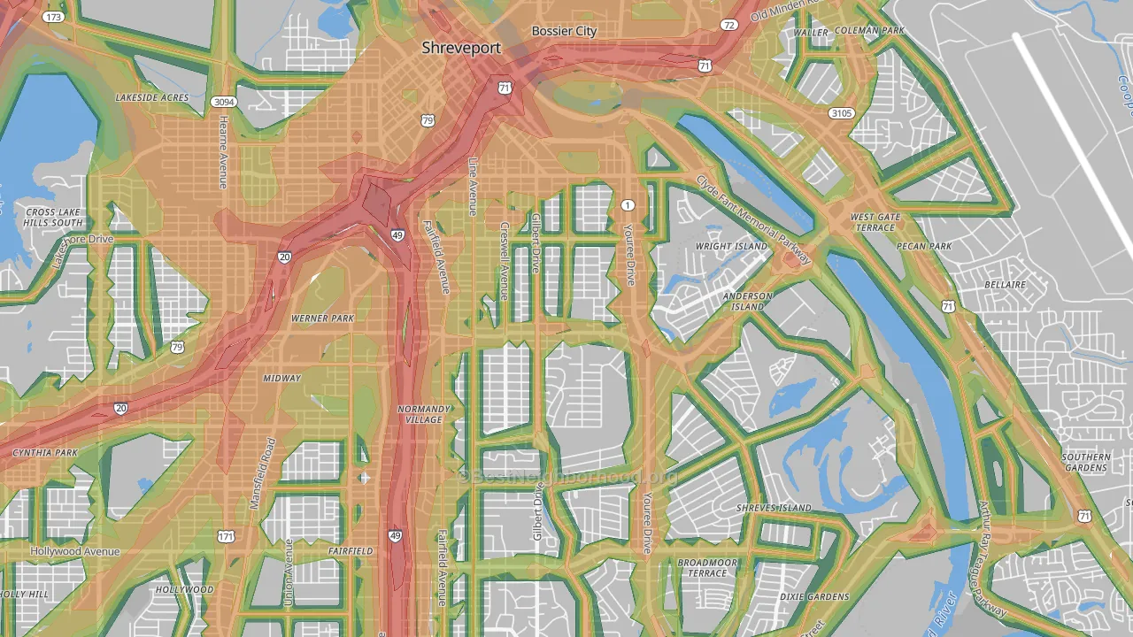 71104, LA Map of Noise Levels in 71104
