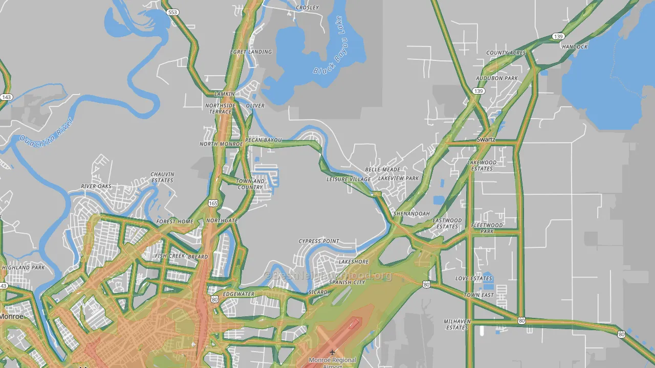 71203, LA Map of Noise Levels in 71203