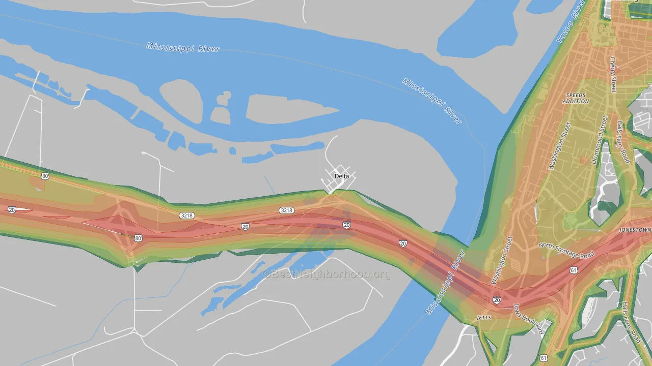 71233, LA Map of Noise Levels in 71233