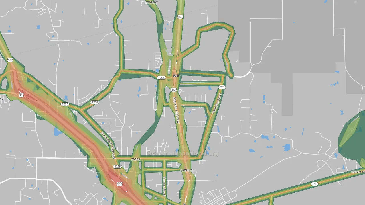 71405, LA Map of Noise Levels in 71405