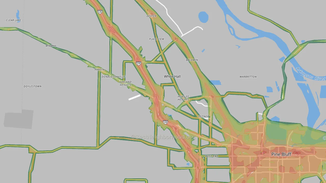 71602, AR Map of Noise Levels in 71602