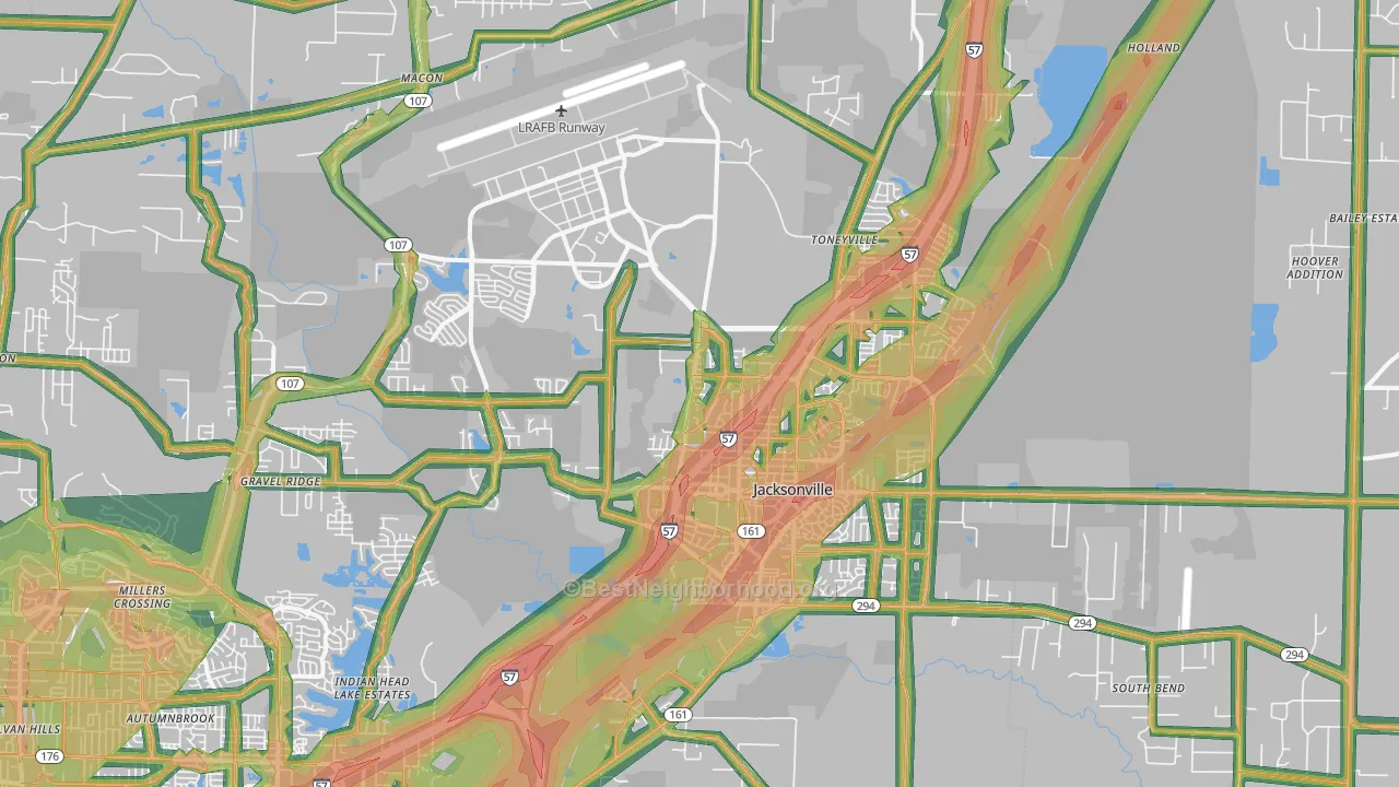 72076, AR Map of Noise Levels in 72076
