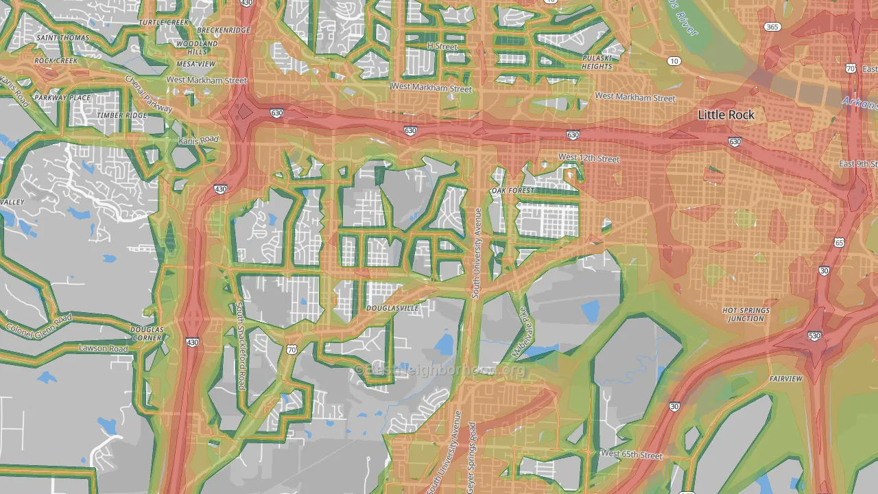 72204, AR Map of Noise Levels in 72204
