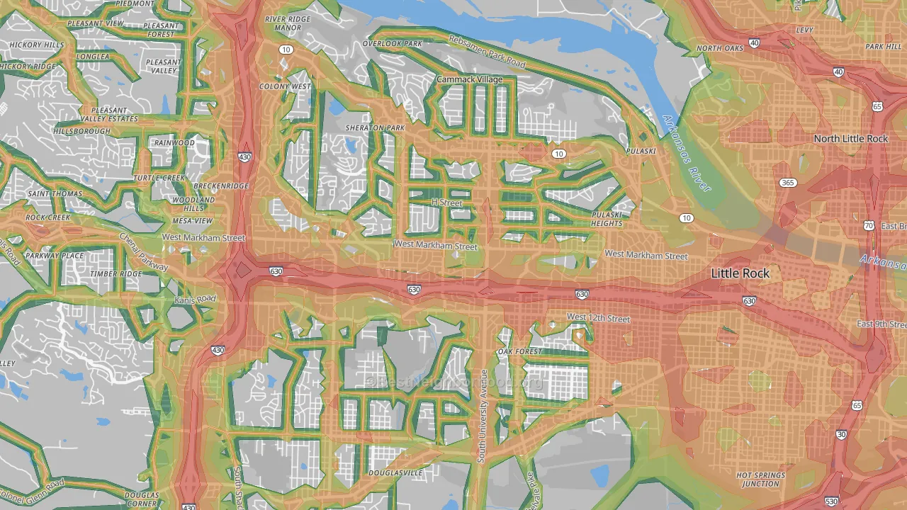 72205, AR Map of Noise Levels in 72205