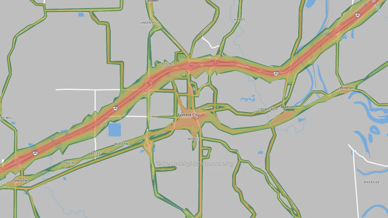 72335, AR Map of Noise Levels in 72335