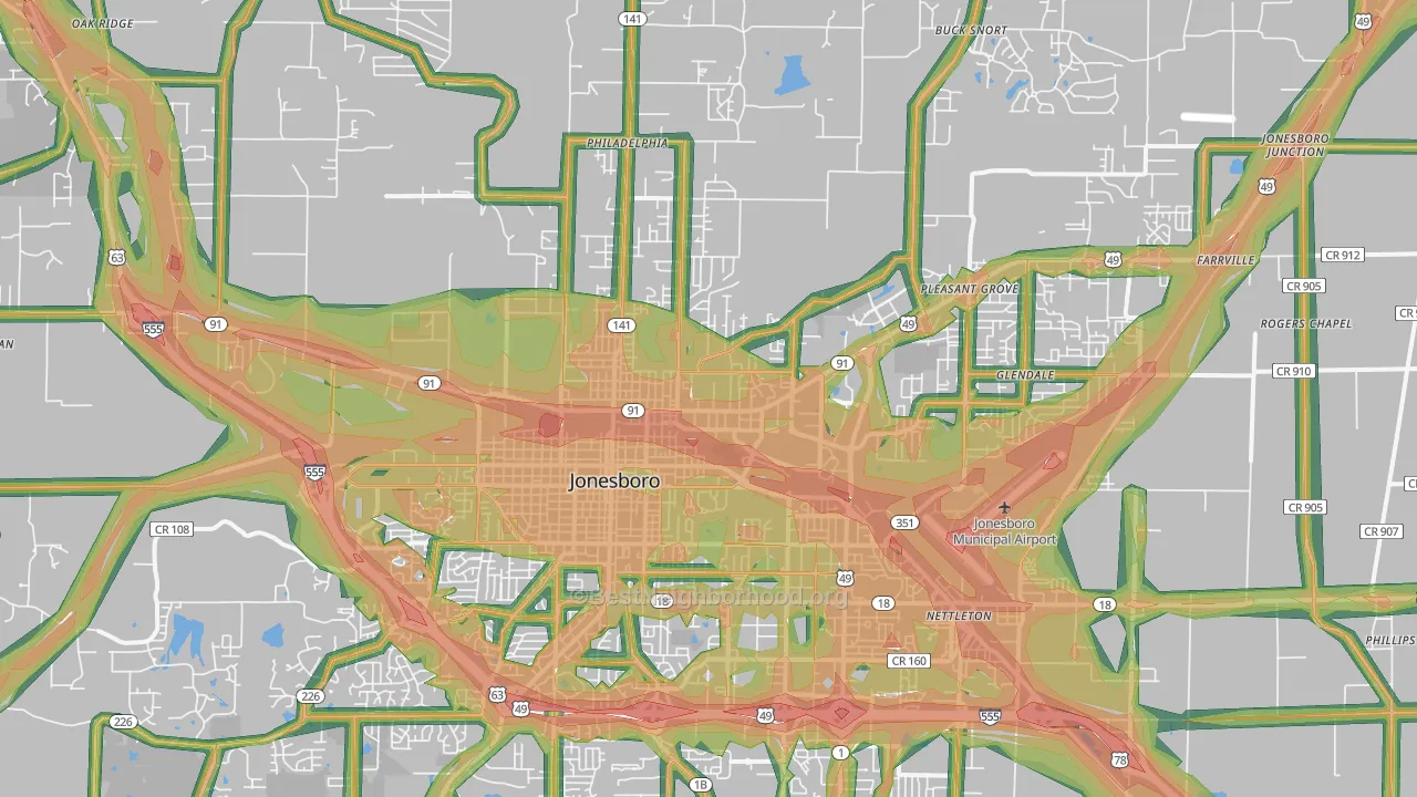 72401, AR Map of Noise Levels in 72401
