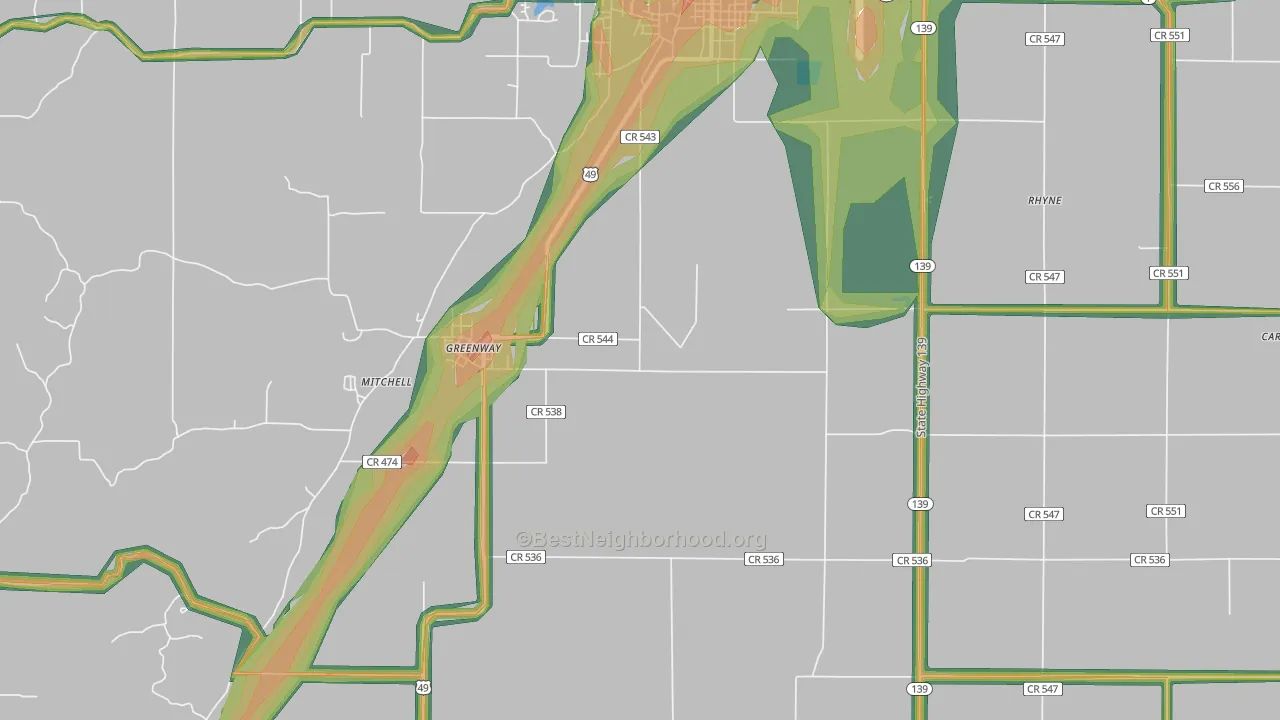 72430, AR Map of Noise Levels in 72430