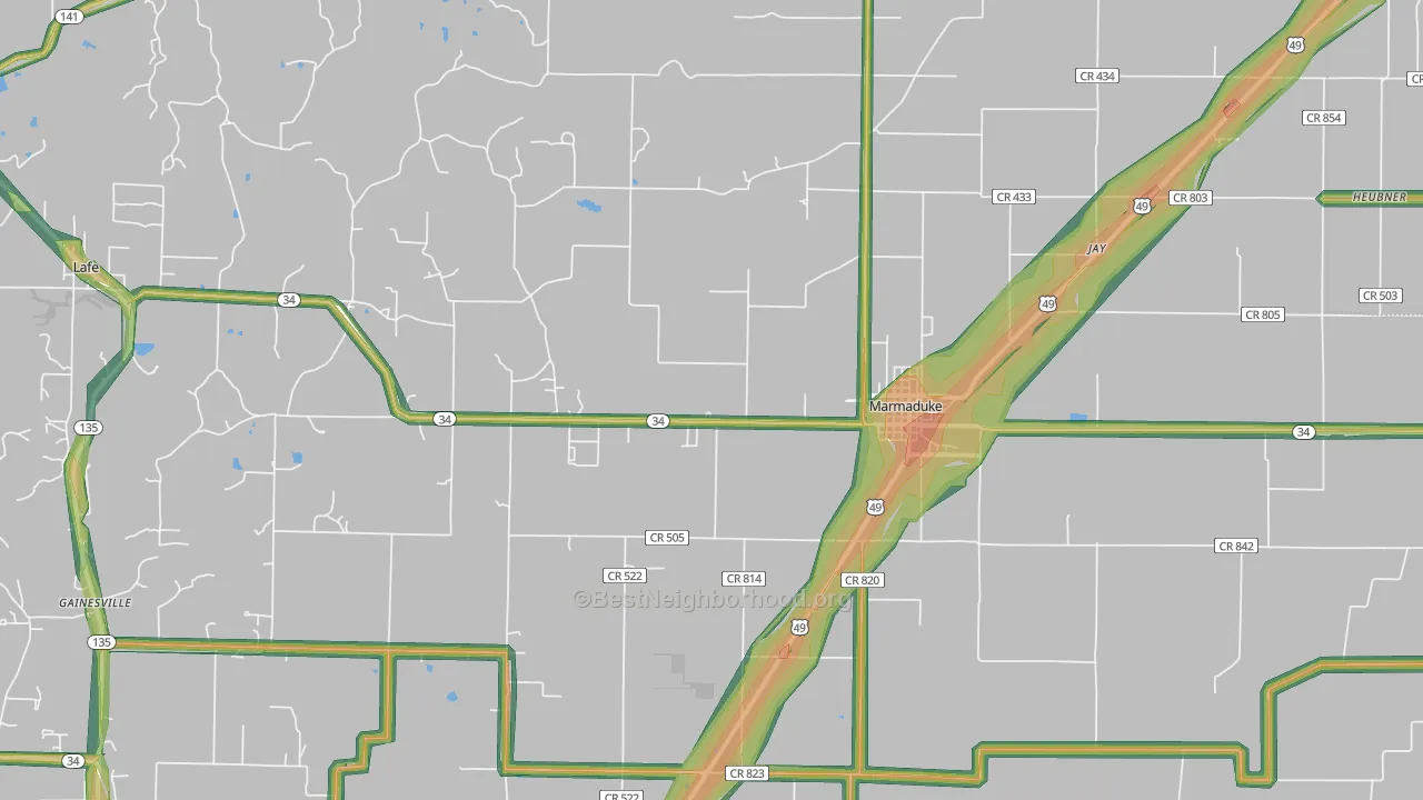 72443, AR Map of Noise Levels in 72443