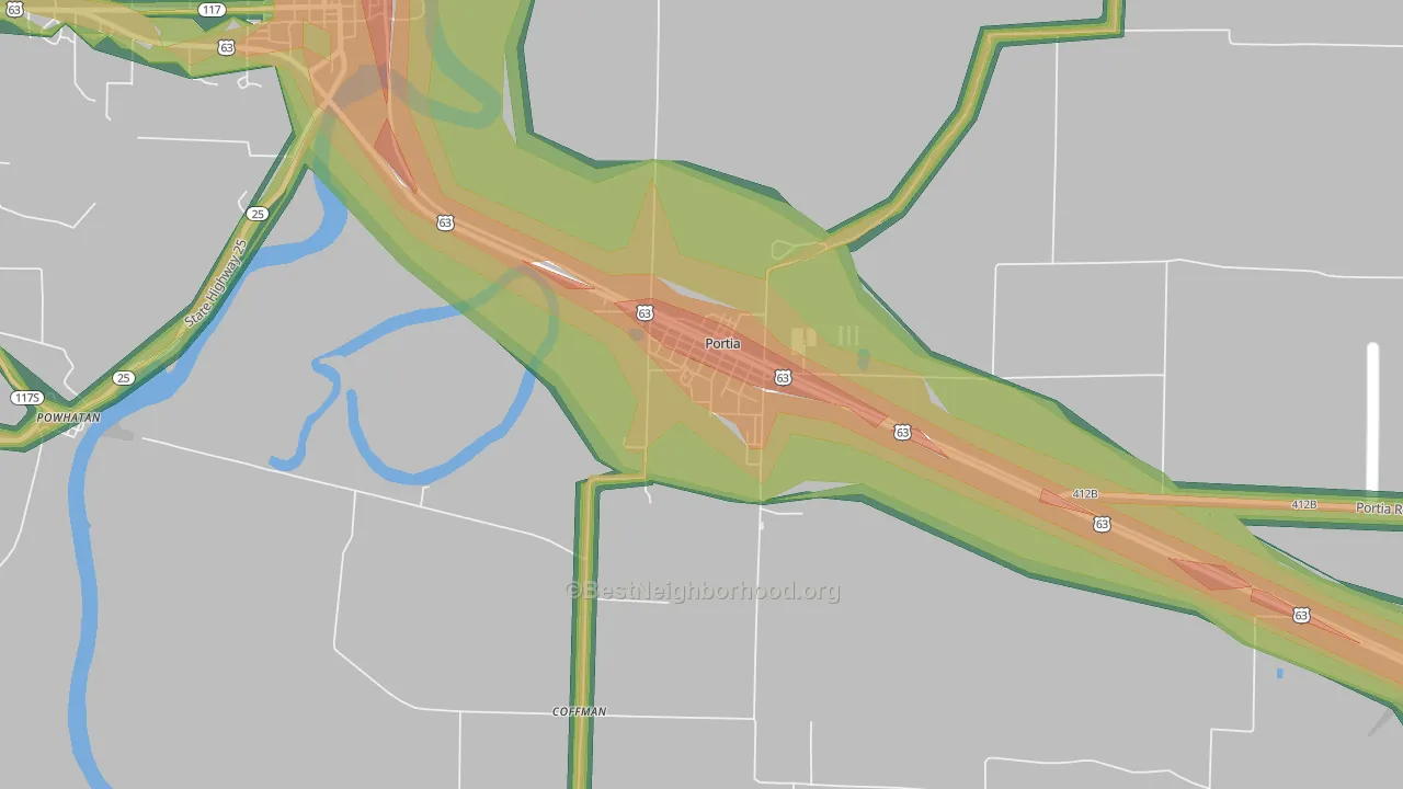 72457, AR Map of Noise Levels in 72457