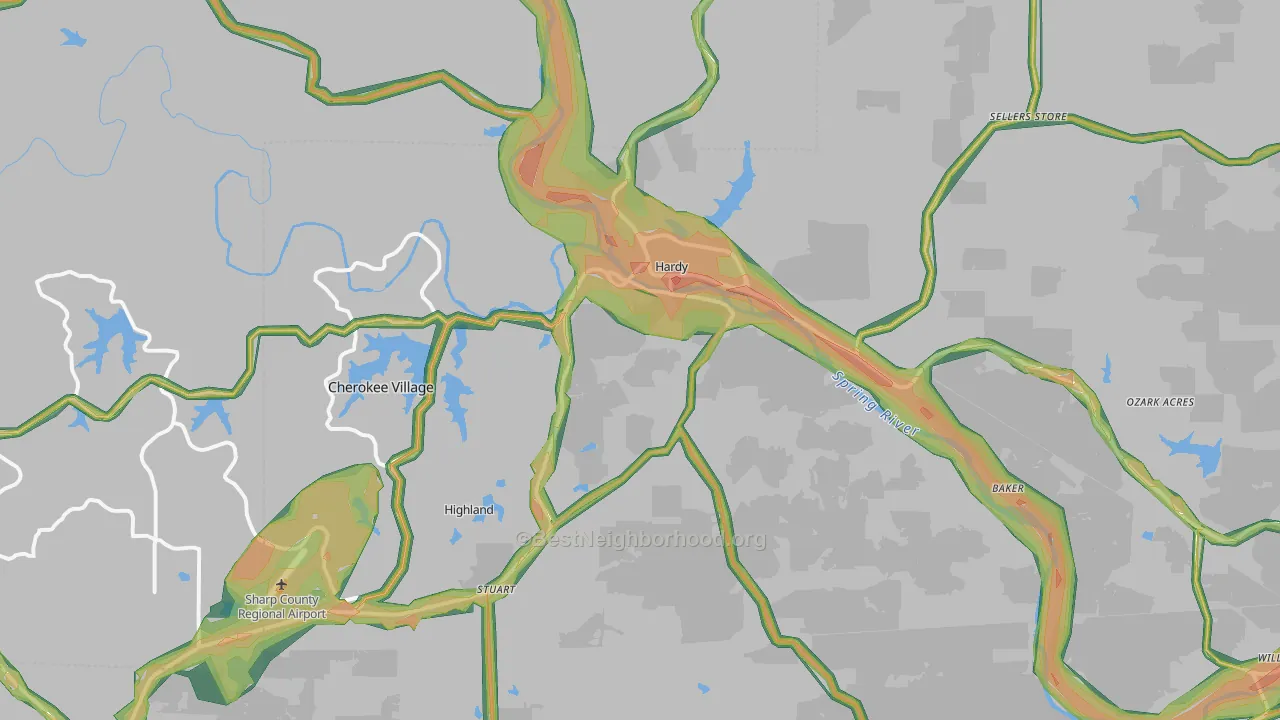 72542, AR Map of Noise Levels in 72542