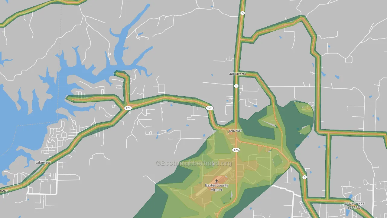 72651, AR Map of Noise Levels in 72651