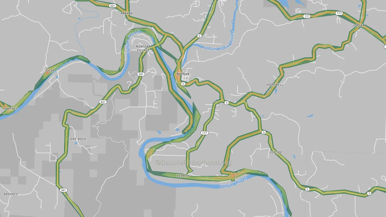 72658, AR Map of Noise Levels in 72658