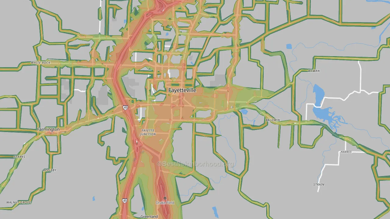 72701, AR Map of Noise Levels in 72701
