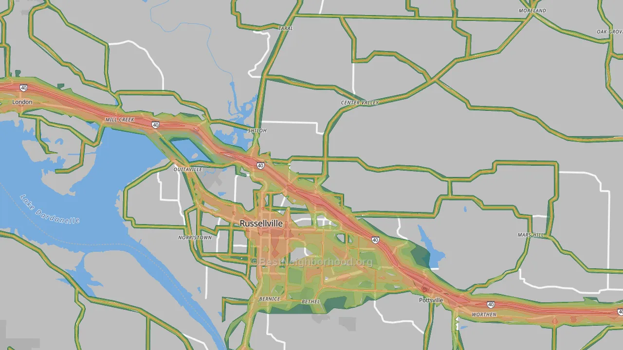 72802, AR Map of Noise Levels in 72802