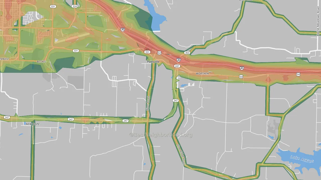 72858, AR Map of Noise Levels in 72858