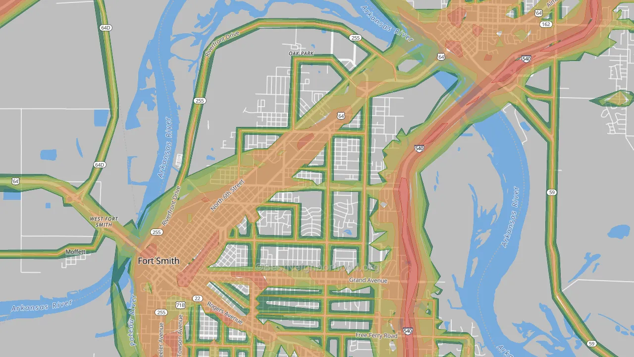 72904, AR Map of Noise Levels in 72904