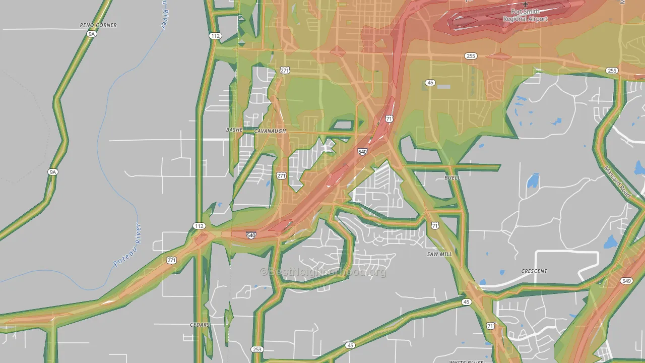 72908, AR Map of Noise Levels in 72908