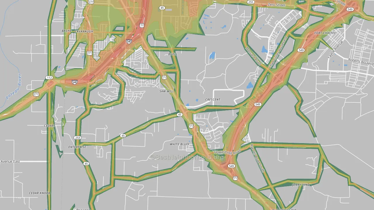 72916, AR Map of Noise Levels in 72916