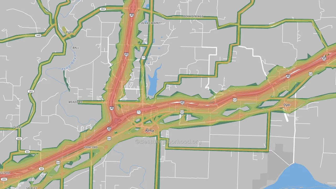 72921, AR Map of Noise Levels in 72921