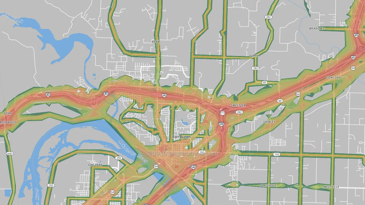 72956, AR Map of Noise Levels in 72956