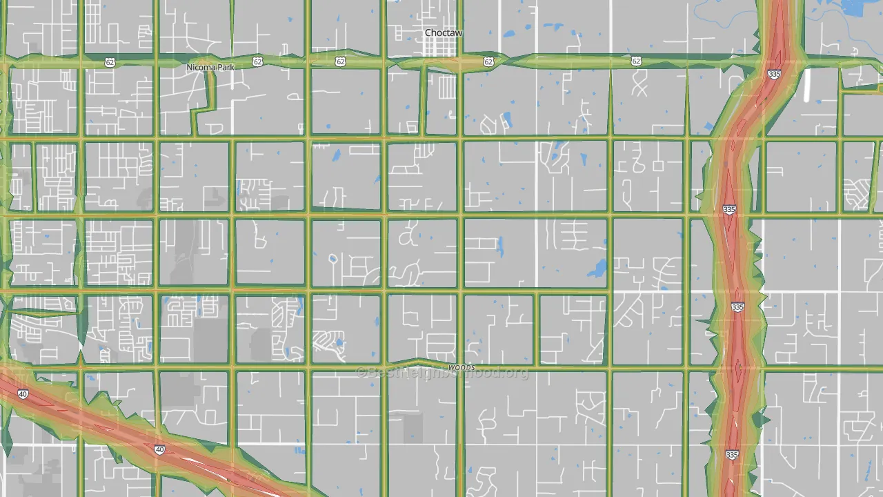 73020, OK Map of Noise Levels in 73020