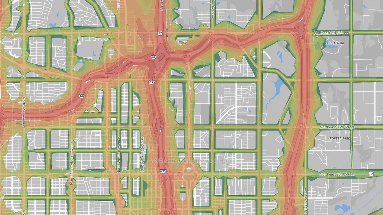 73105, OK Map of Noise Levels in 73105