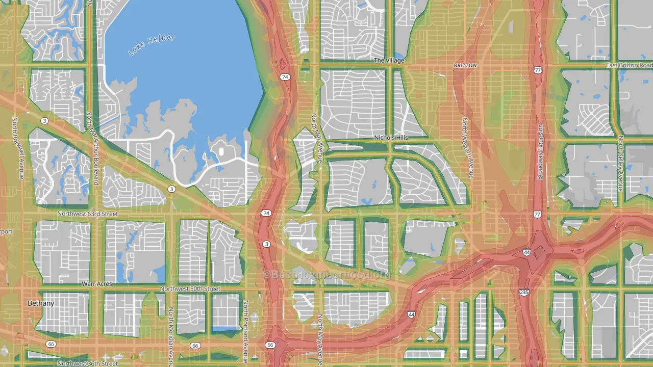 73116, OK Map of Noise Levels in 73116