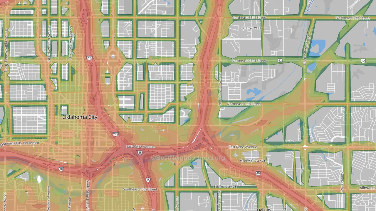 73117, OK Map of Noise Levels in 73117