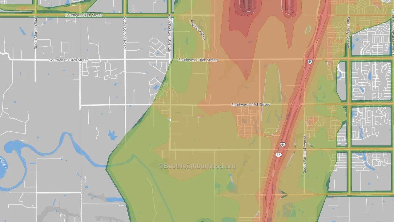 73173, OK Map of Noise Levels in 73173