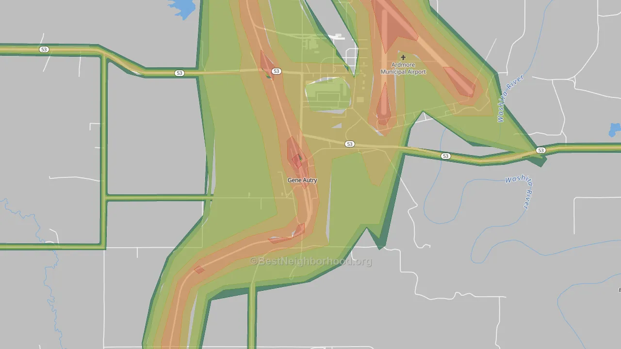 73436, OK Map of Noise Levels in 73436