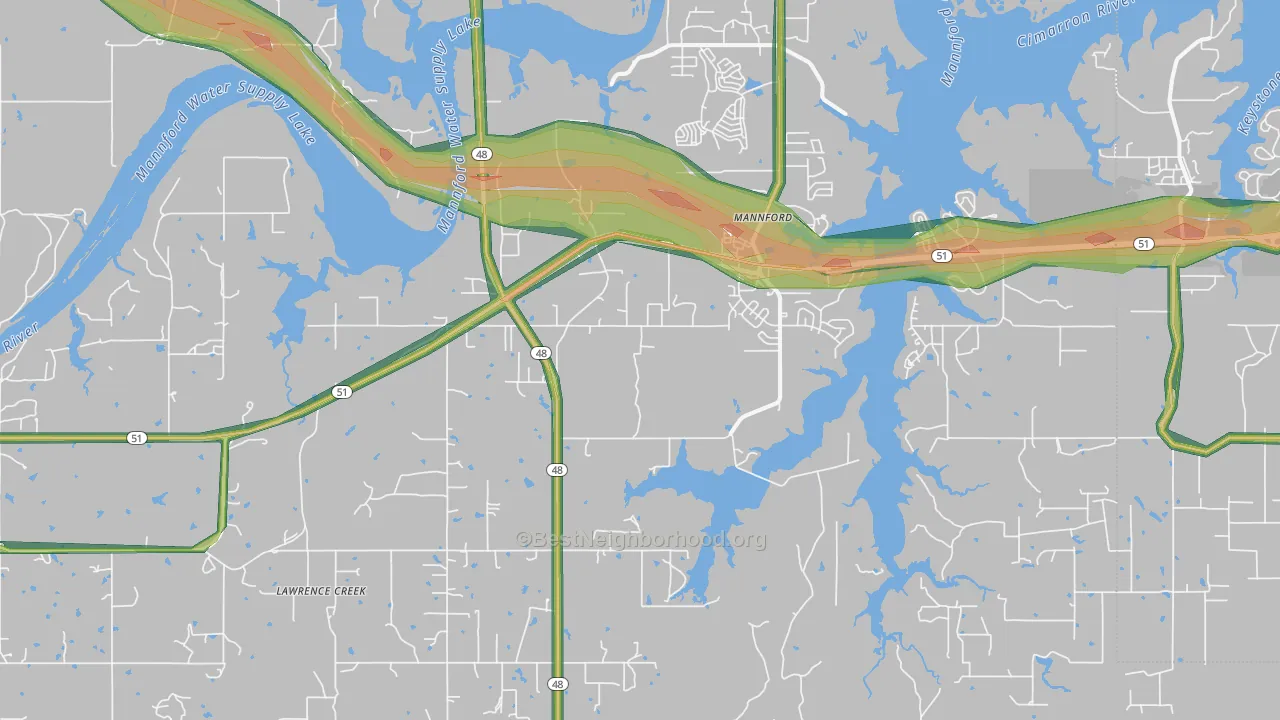 74044, OK Map of Noise Levels in 74044