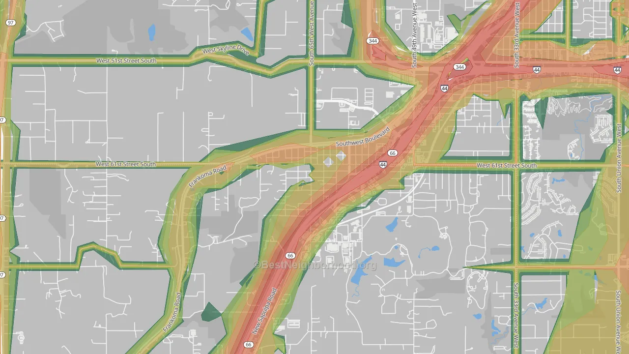 74050, OK Map of Noise Levels in 74050