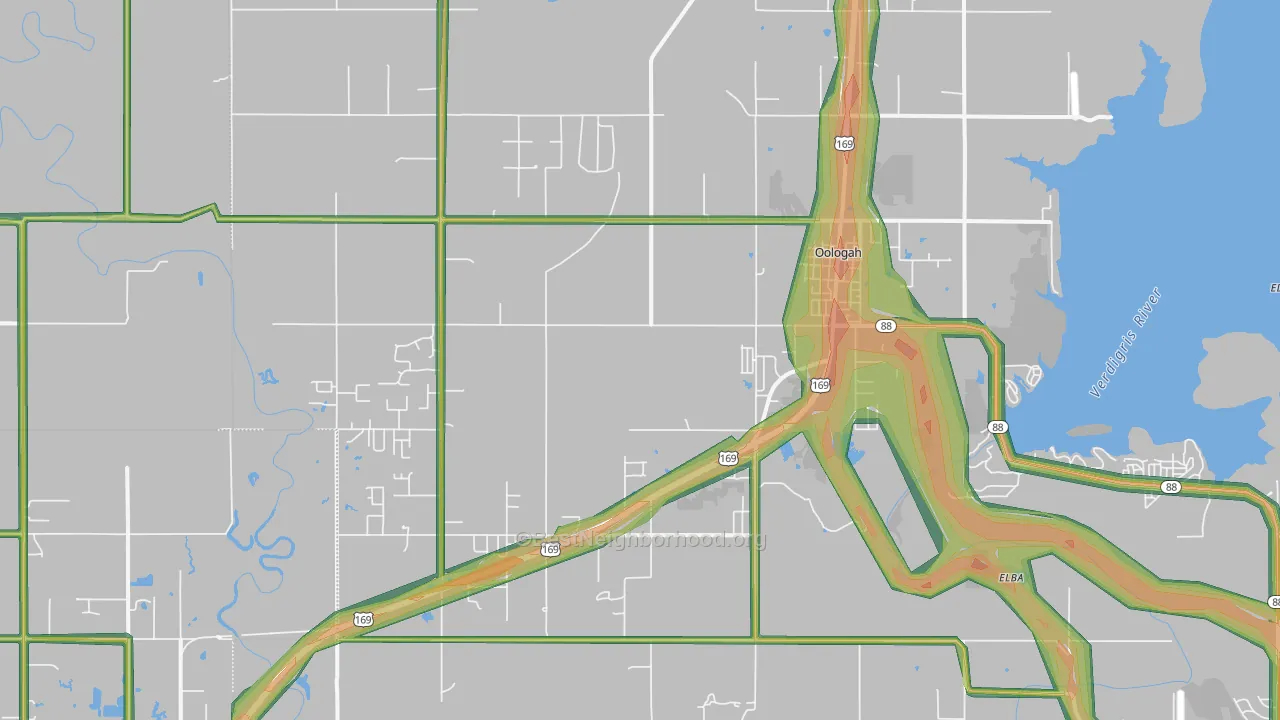 74053, OK Map of Noise Levels in 74053