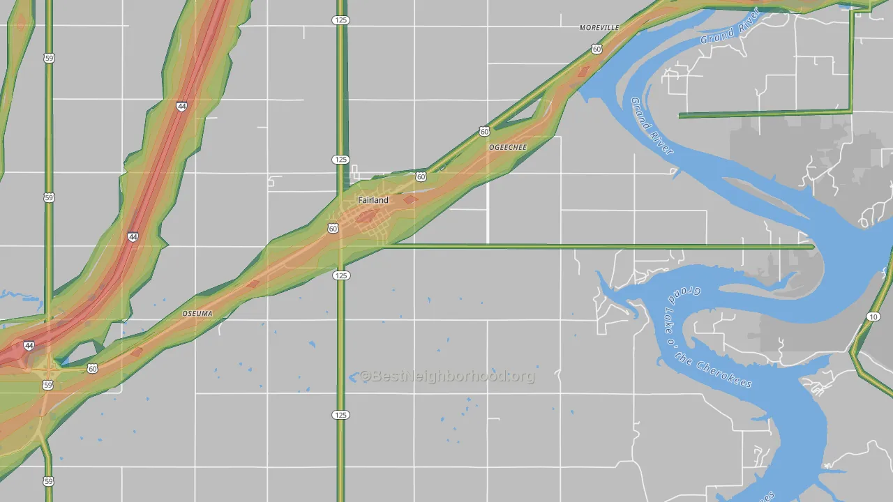 74343, OK Map of Noise Levels in 74343
