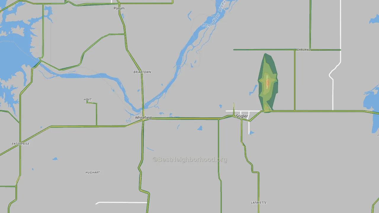 74462, OK Map of Noise Levels in 74462