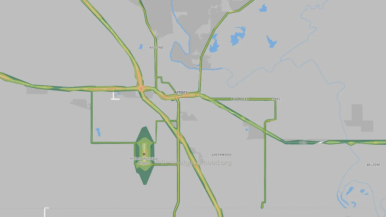 74523, OK Map of Noise Levels in 74523