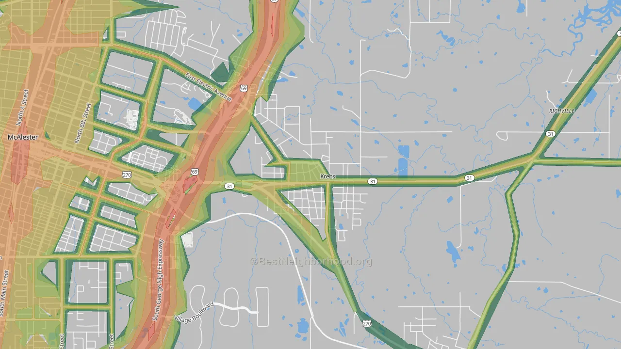 74554, OK Map of Noise Levels in 74554