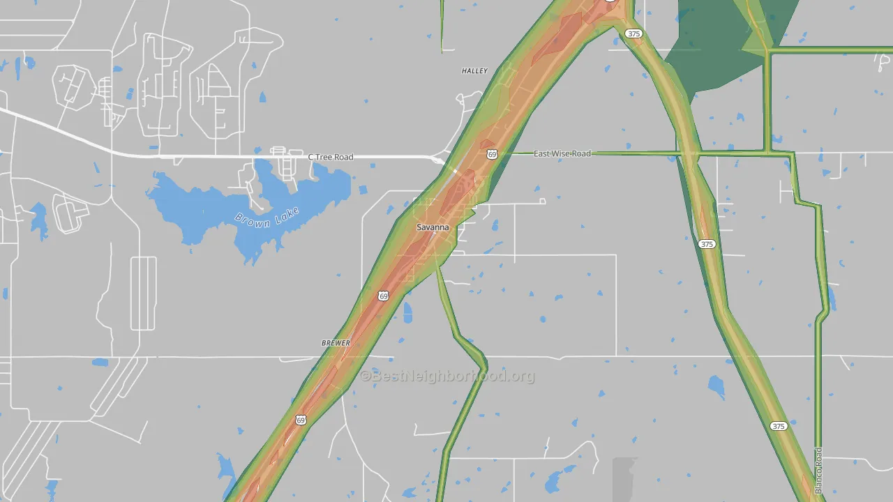 74565, OK Map of Noise Levels in 74565