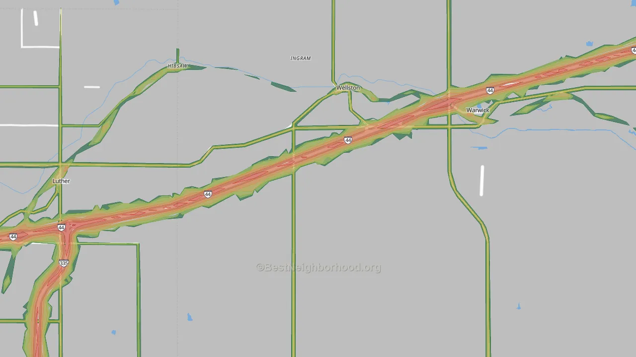 74881, OK Map of Noise Levels in 74881