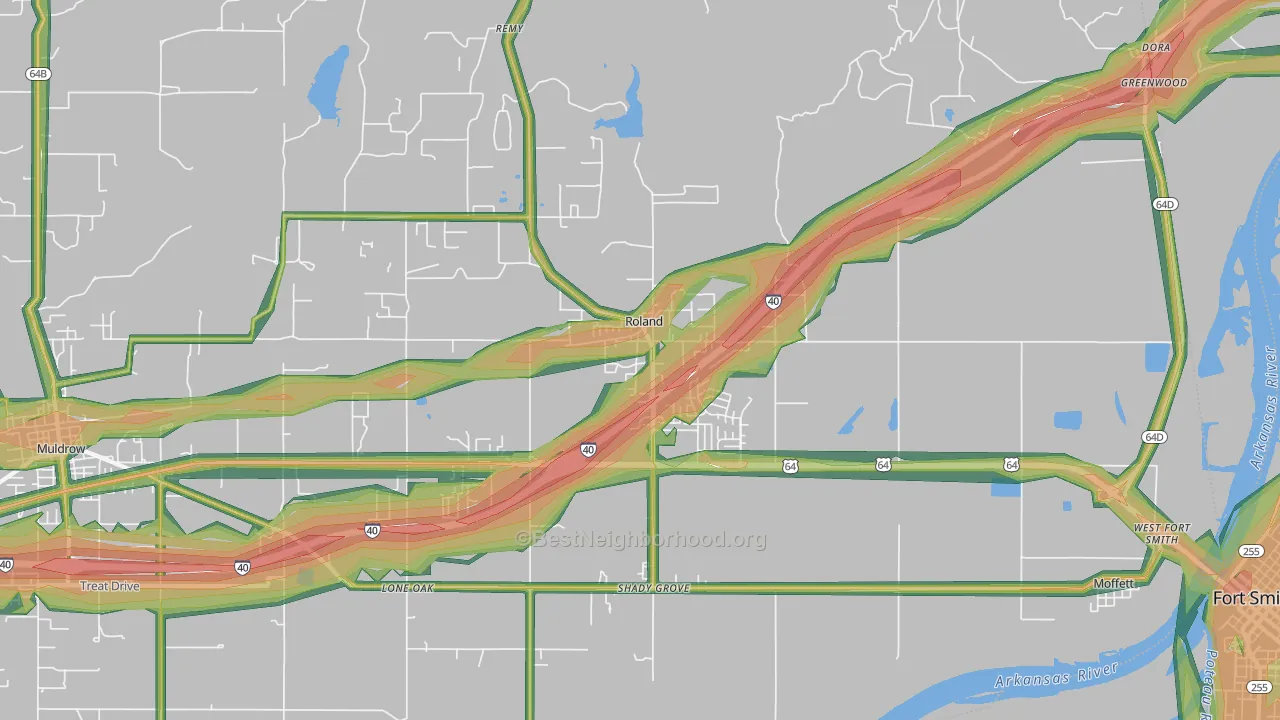 74954, OK Map of Noise Levels in 74954